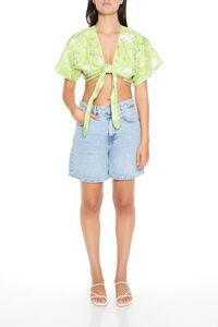 GREEN/MULTI Floral Print Tie-Front Crop Top, image 4