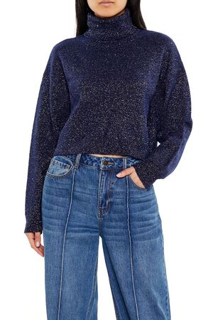 BEIGE Glitter Knit Turtleneck Sweater, image 1
