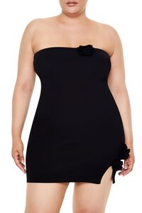 BLACK Plus Size Rosette Tube Mini Sweater Dress, image 6