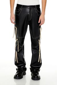BLACK/CREAM Two-Tone Faux Leather Flare Pants, image 2