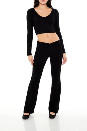 BLACK V-Neck Long-Sleeve Crop Top, image 2