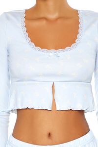 BLUE/WHITE Bow Print Flounce Pajama Crop Top, image 3
