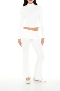 IVORY Mid-Rise Foldover Flare Pants, image 1