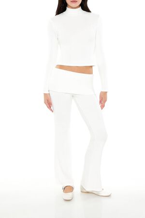 OATMEAL Mid-Rise Foldover Flare Pants, image 1