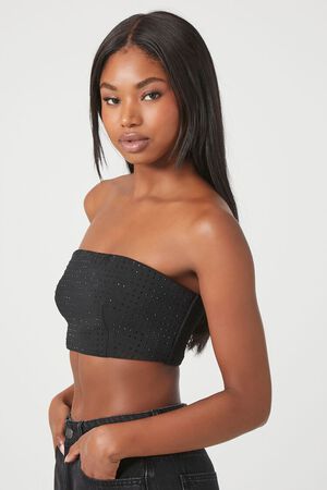 BLACK Rhinestone Cropped Tube Top, image 2