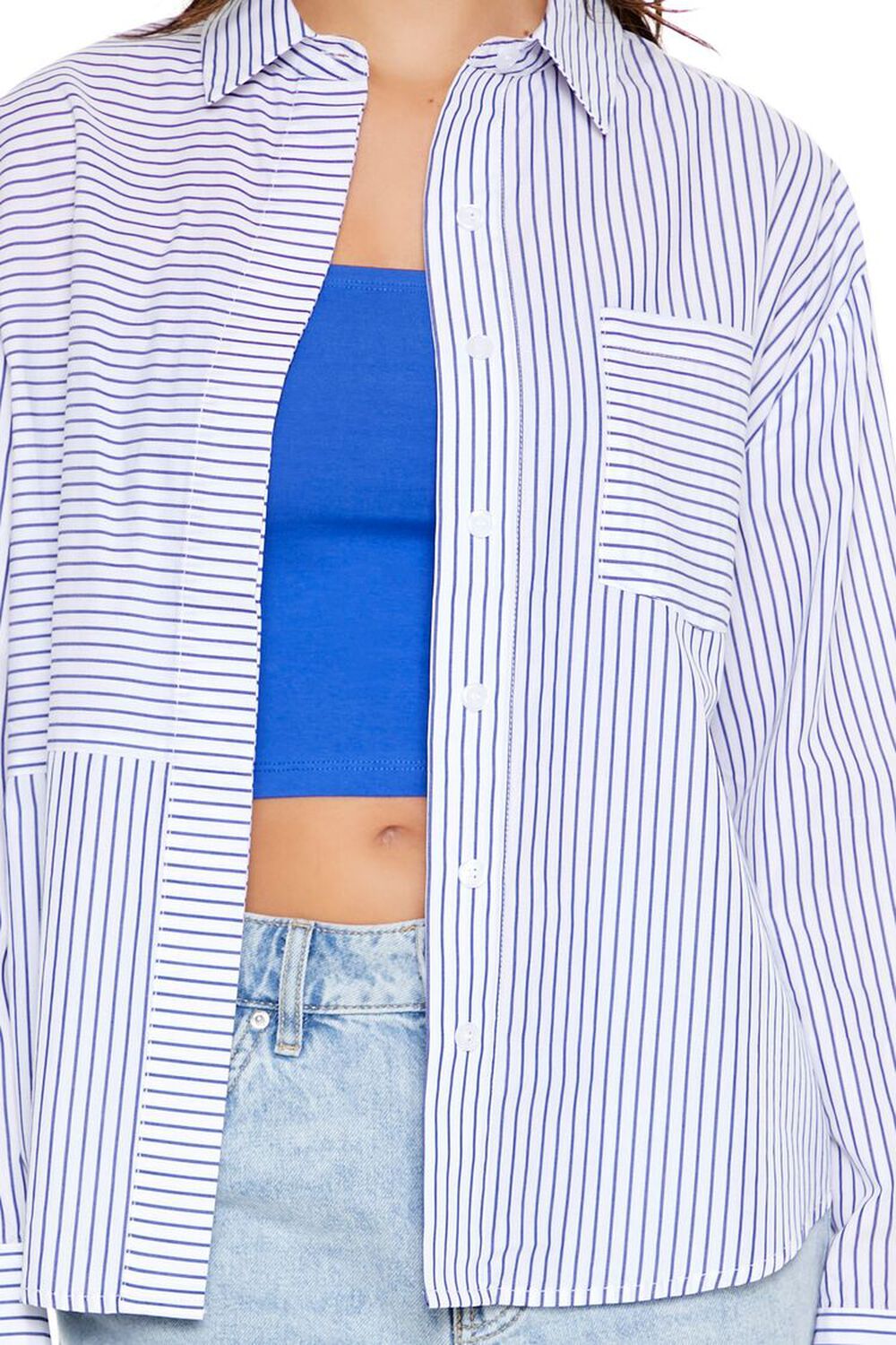 WHITE/BLUE Poplin Striped Pocket Shirt, image 3