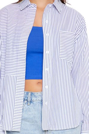 WHITE/BLUE Poplin Striped Pocket Shirt, image 3