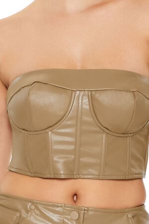 CAPPUCCINO Faux Leather Tube Crop Top, image 3