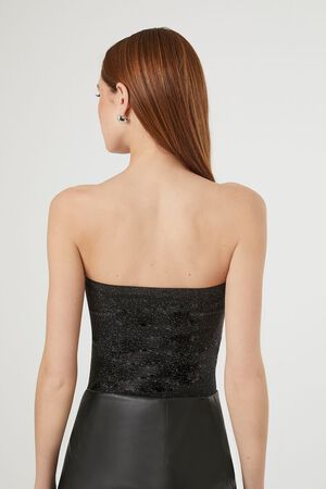BLACK Glitter Knit Tube Bodysuit, image 3