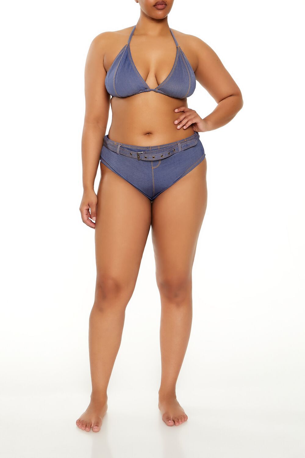 DENIM Plus Size Denim Bikini Bottoms, image 1