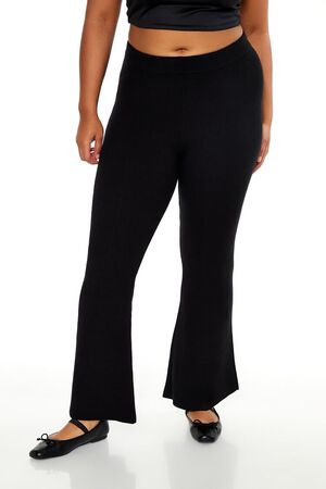 BLACK Plus Size Mid-Rise Flare Pants, image 2