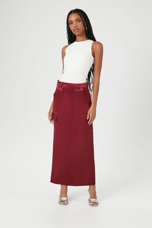 IVORY Satin Slit Midi Skirt, image 1