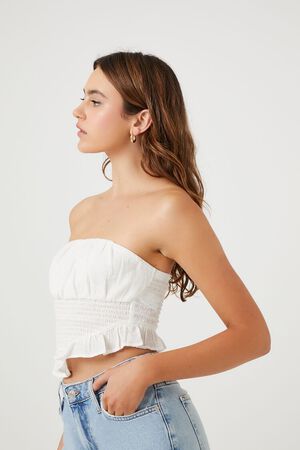 WHITE Smocked Ruffle-Trim Tube Top, image 2