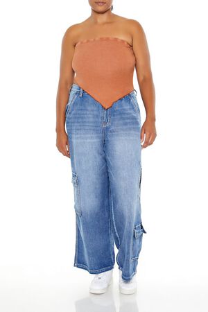 BROWN Plus Size V-Hem Tube Top, image 2