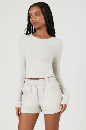 ALMOND Faux Leather High-Waist Shorts, image 1