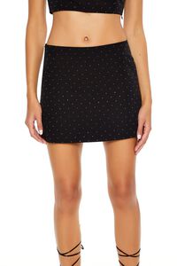 BLACK Rhinestone Cropped Cami & Mini Skirt Set, image 6