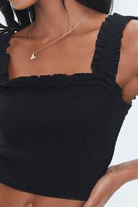 BLACK Smocked Ruffled Cropped Tank Top, image 6