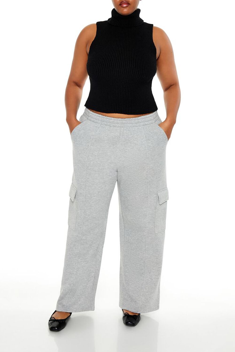 HEATHER GREY Plus Size Mid-Rise Cargo Sweatpants, image 1