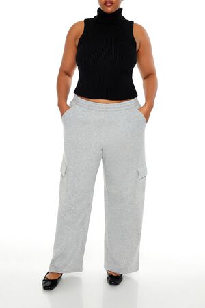 HEATHER GREY Plus Size Mid-Rise Cargo Sweatpants, image 1
