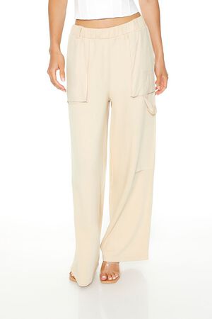 OATMEAL Fleece Wide-Leg Utility Pants, image 2