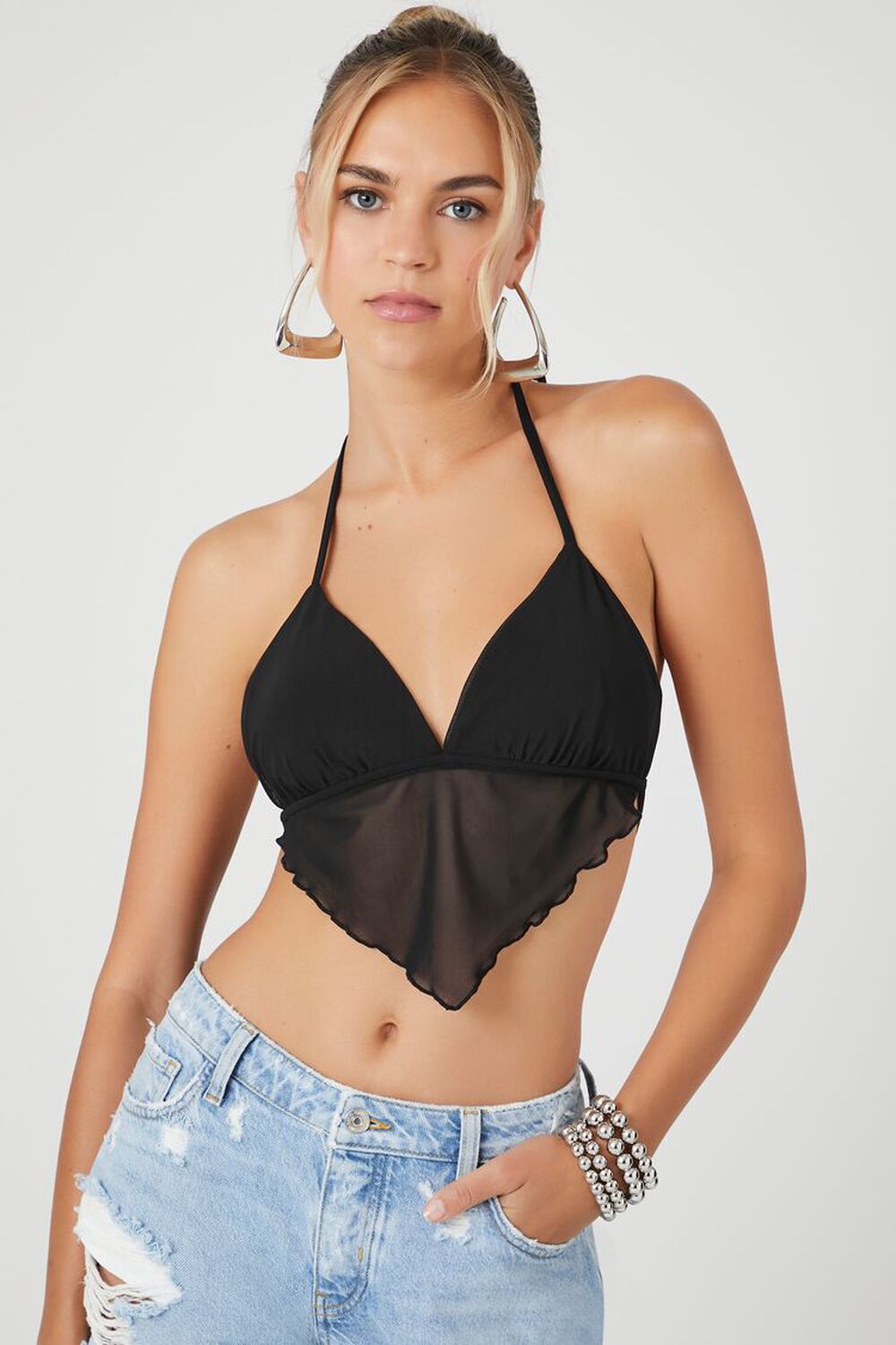 BLACK Mesh Open-Back Halter Top, image 1