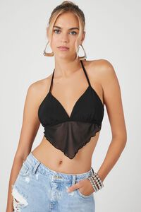 BLACK Mesh Open-Back Halter Top, image 1