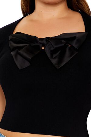 BLACK Plus Size Sweater-Knit Bow Crop Top, image 3