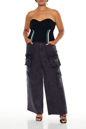 BLACK/MULTI Plus Size Embroidered Tube Top, image 2