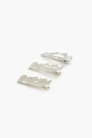 SILVER Hammered Geo Hair Clip Set, image 3