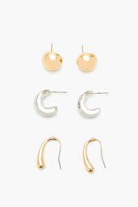 GOLD/SILVER Stud & Geo Hoop Earring Set, image 1