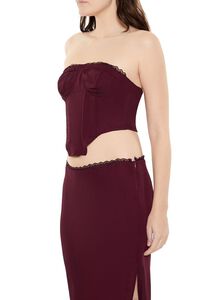 BURGUNDY Lace-Trim Bustier Tube Crop Top, image 4
