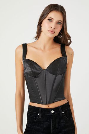 BLACK Satin Bustier Crop Top, image 1