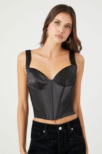 BLACK Satin Bustier Crop Top, image 1