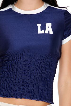 NAVY/WHITE Smocked Ringer LA Cropped Tee, image 3