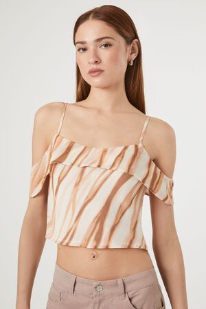 ROSE/MULTI Marble Print Open-Shoulder Top, image 1