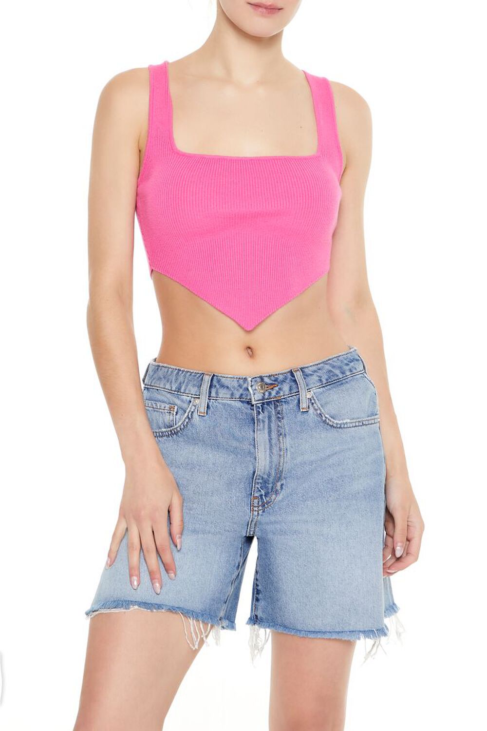 PINK Ribbed Sweater-Knit Crop Top, image 1