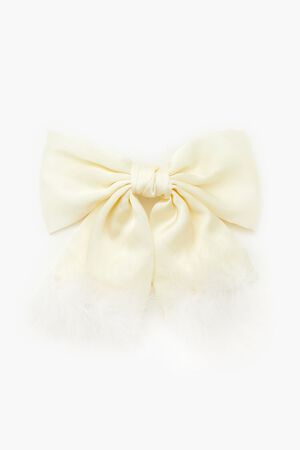 CREAM Faux Feather Bow Hair Barrette, image 1