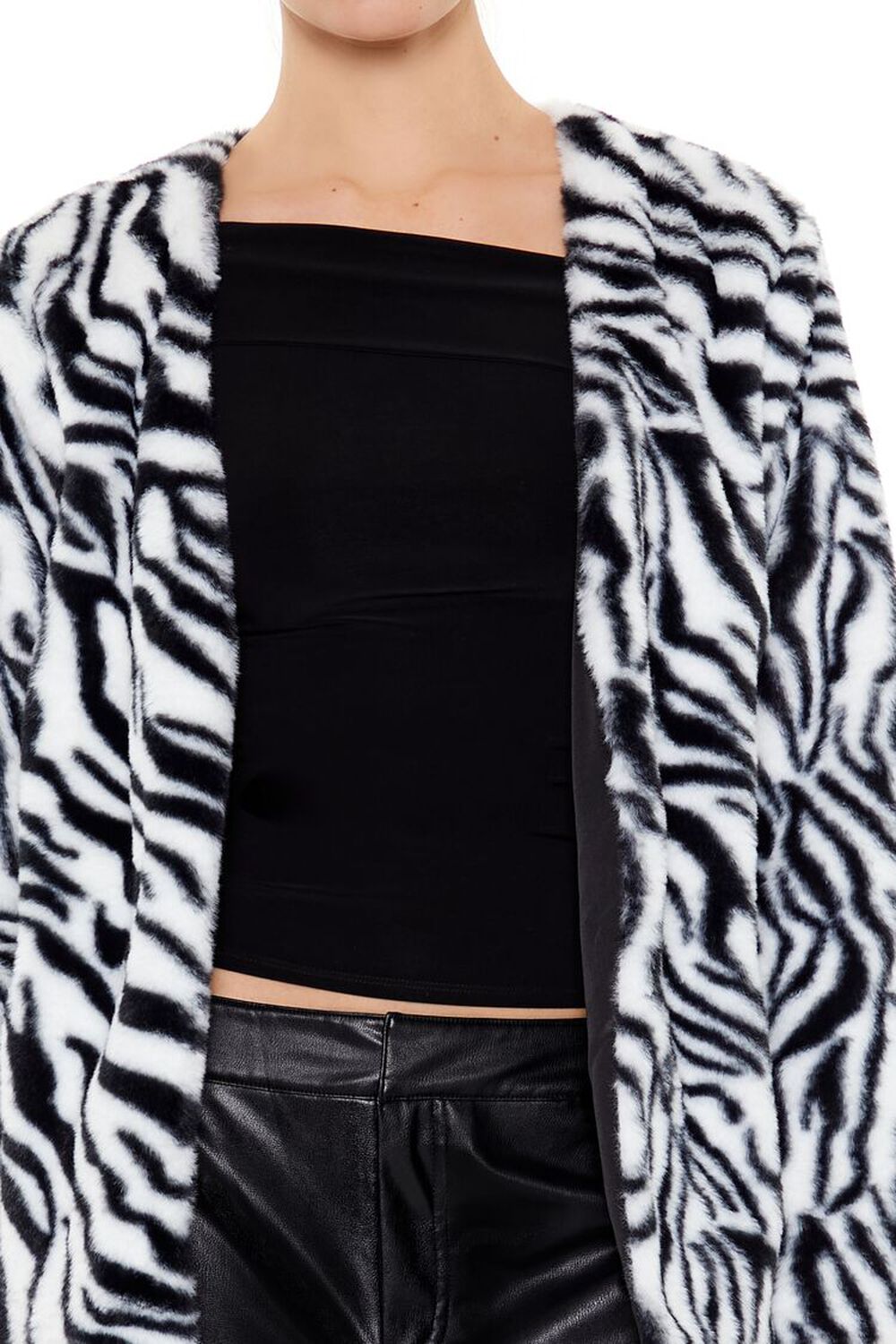 BLACK/WHITE Zebra Print Faux Fur Coat, image 3
