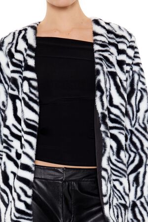 BLACK/WHITE Zebra Print Faux Fur Coat, image 3