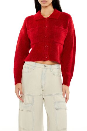 RED Cropped Cardigan Sweater, image 1