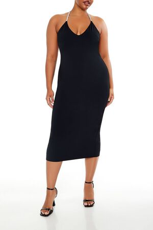 RED Plus Size Embellished Halter Maxi Dress, image 1