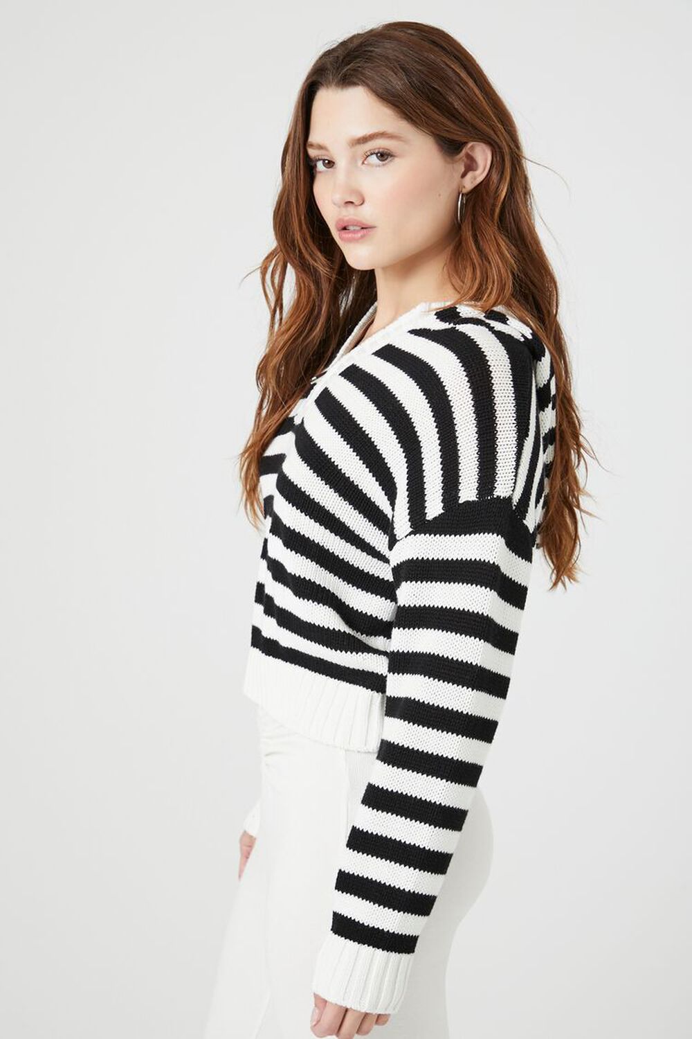 WHITE/MULTI Striped Hooded Half-Zip Sweater, image 2