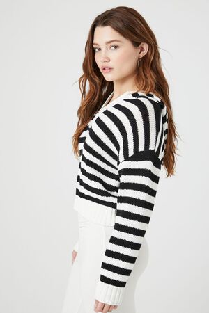 WHITE/MULTI Striped Hooded Half-Zip Sweater, image 2