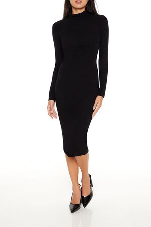 BLACK Faux Gem Midi Sweater Dress, image 1