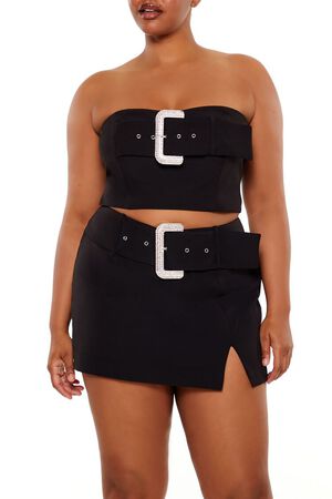 BLACK Plus Size Rhinestone Buckle Tube Top, image 1