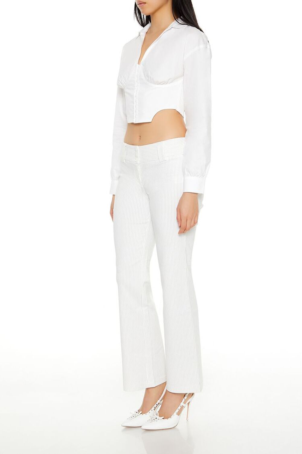 WHITE/BLACK Pinstriped Low-Rise Trouser Pants, image 3