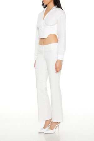 WHITE/BLACK Pinstriped Low-Rise Trouser Pants, image 3