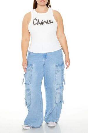 WHITE/MULTI Plus Size Cherie Sequin Tank Top, image 2