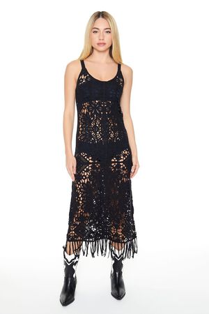 IVORY Crochet Fringe Midi Dress, image 1