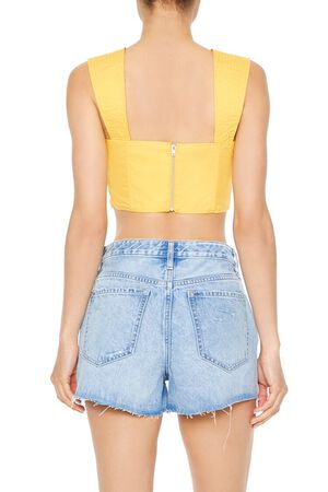 YELLOW Poplin Curved-Hem Crop Top, image 3
